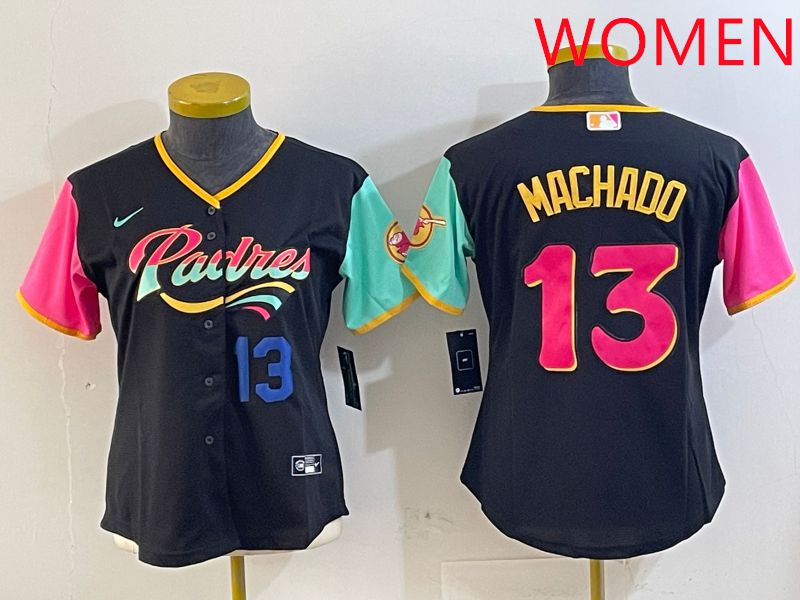 Women San Diego Padres 13 Machado Black City Edition 2025 Nike MLB Jersey style 5